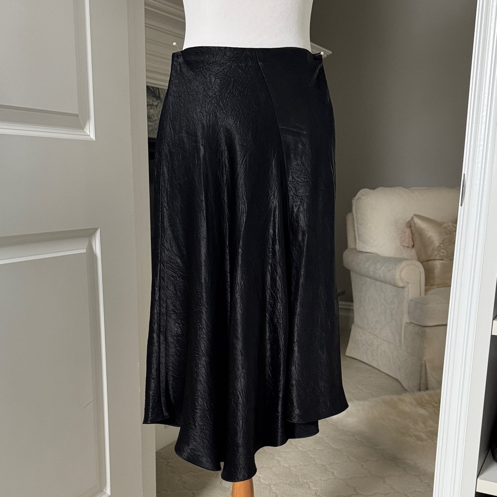 Vince Black Satin Asymmetrical Midi Skirt XS